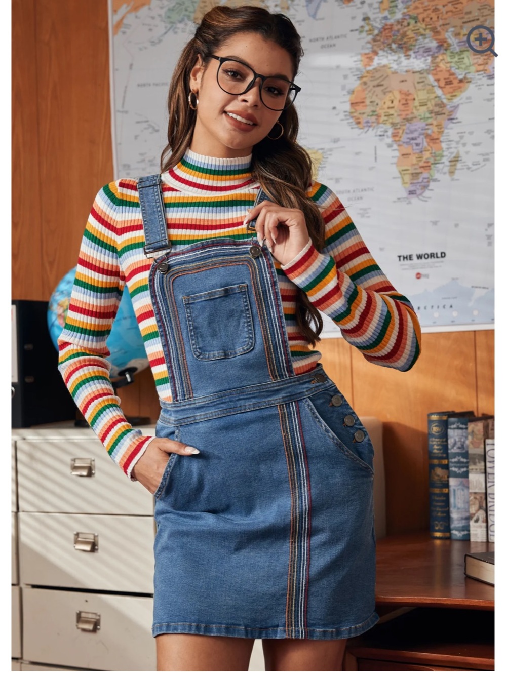 ModCloth Embroidered Rainbow Stripes A Posh Picnic Denim Overall Jumper Size 2X